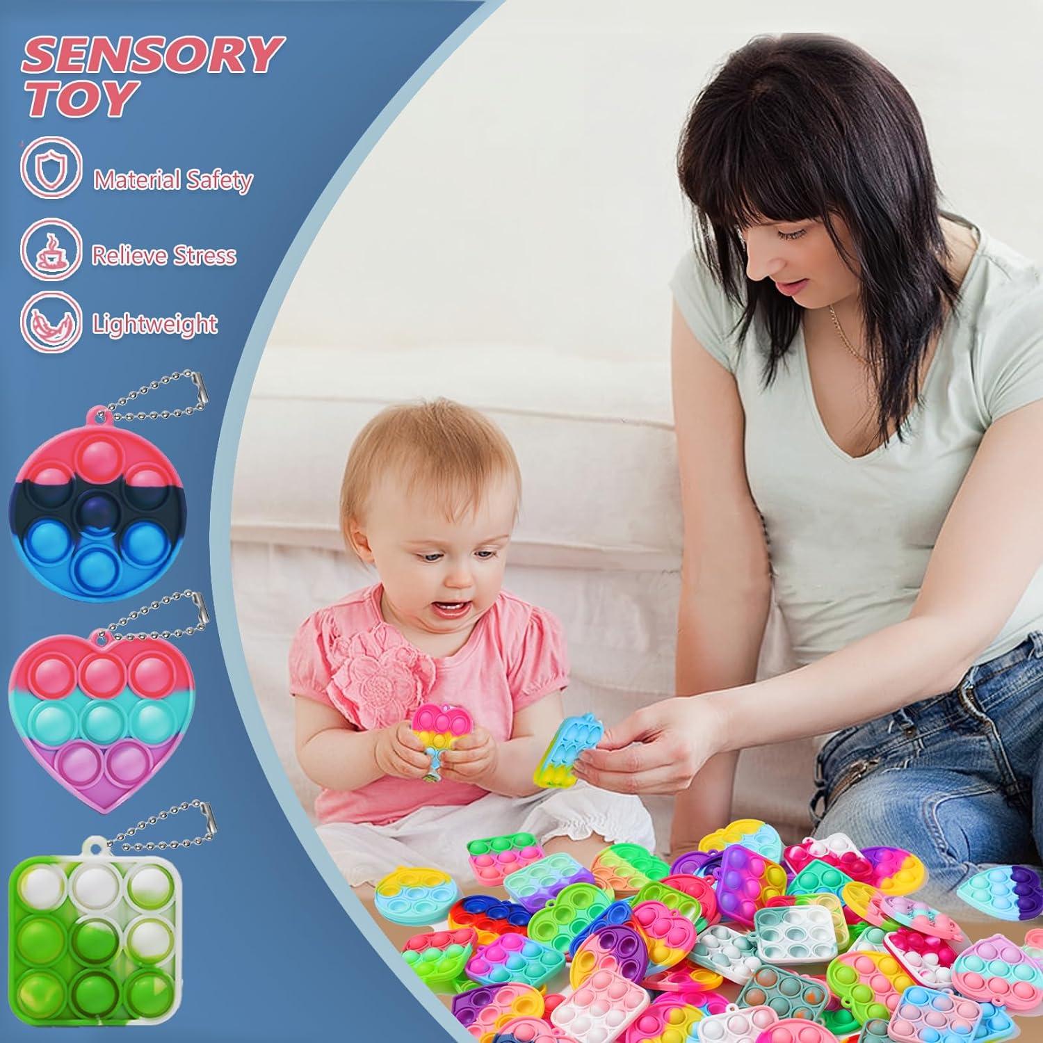57PCS Party Favors for Kids, Fidget Toys Bulk Its Birthday Party Favors for Toddlers, Small Classroom Prizes Box Fidgets Toys, Goodie Bag Stuffers, Treasure Chest, Bubbles Poppers