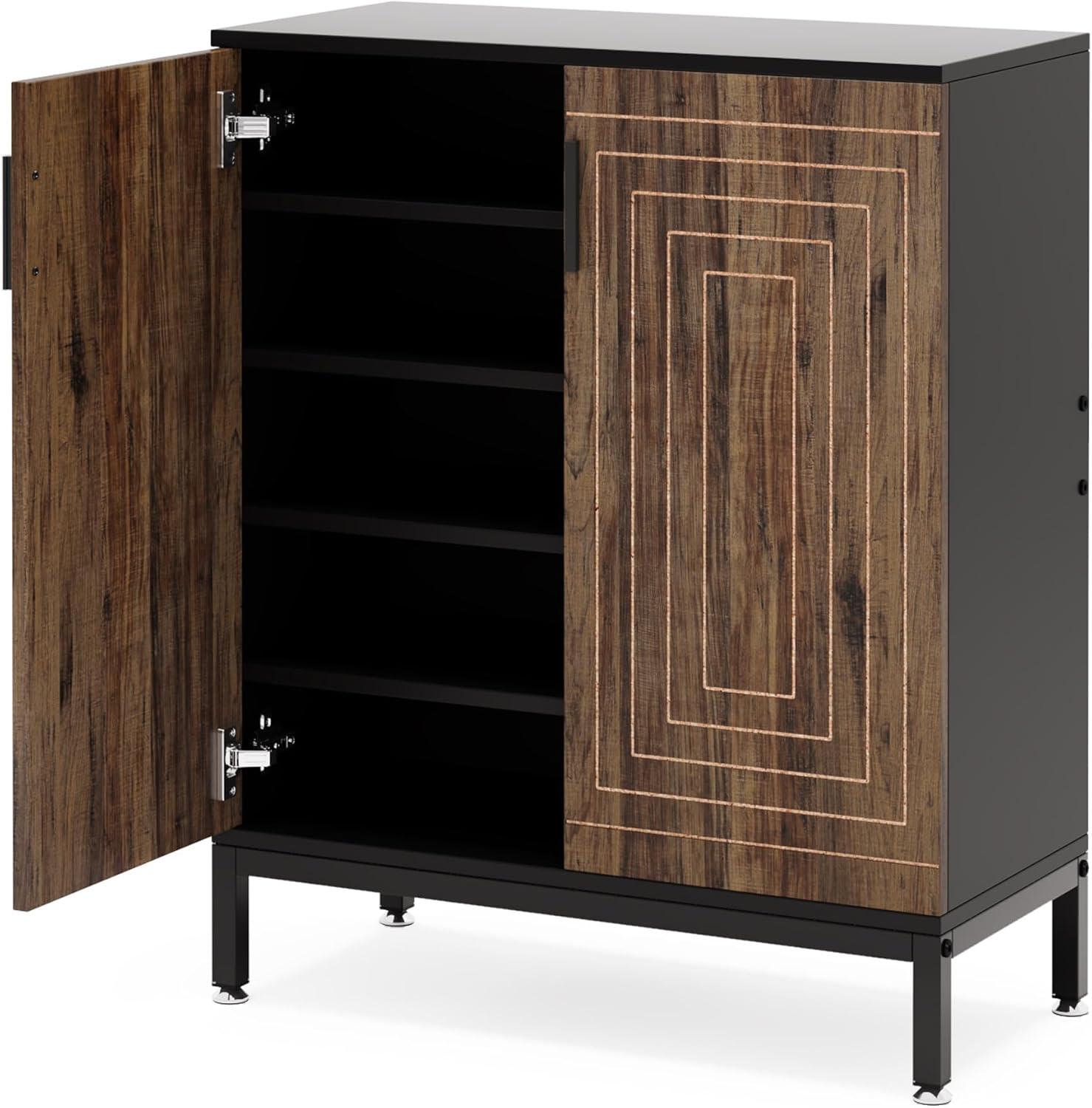 Brown and Black 5-Tier Wood Shoe Cabinet with Doors