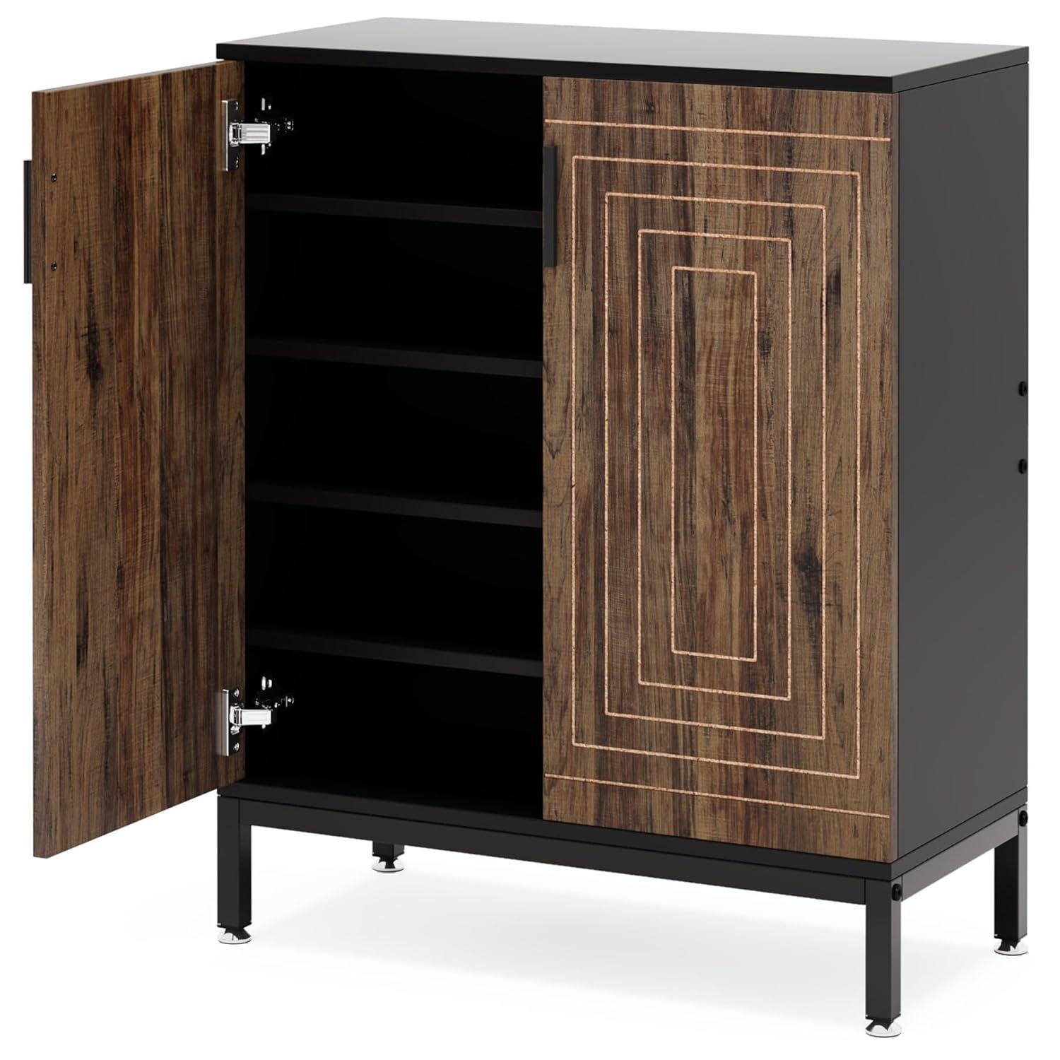 Shoe Cabinet with Doors, 20 Pairs Entryway Shoe Storage Cabinet with Shelves, 5-Tier Modern Free Standing Shoe Racks Storage Organizer for Closet, Living Room, Bedroom(White/Natural)