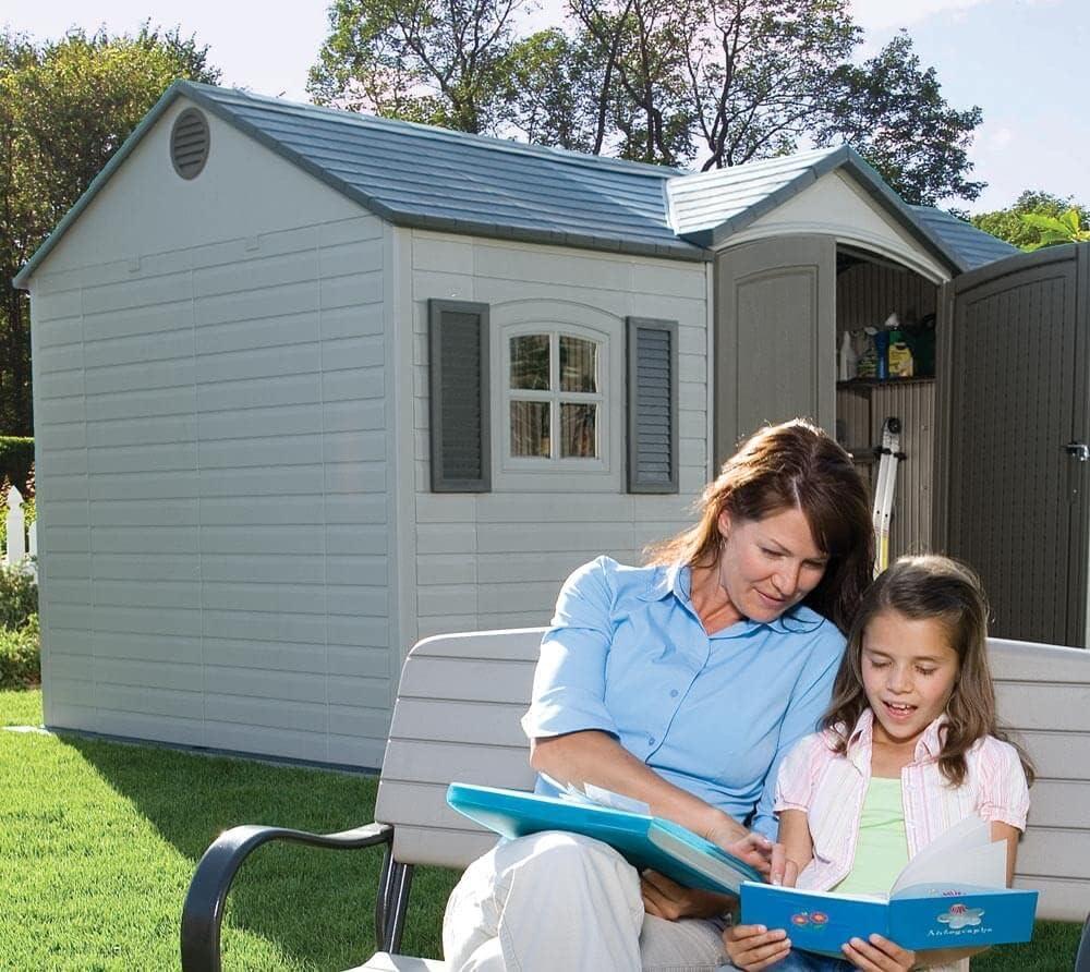 Lifetime Polyethylene Outdoor Double Door Storage Shed, 15 ft. x 8 ft., Tan/Brown (6446)