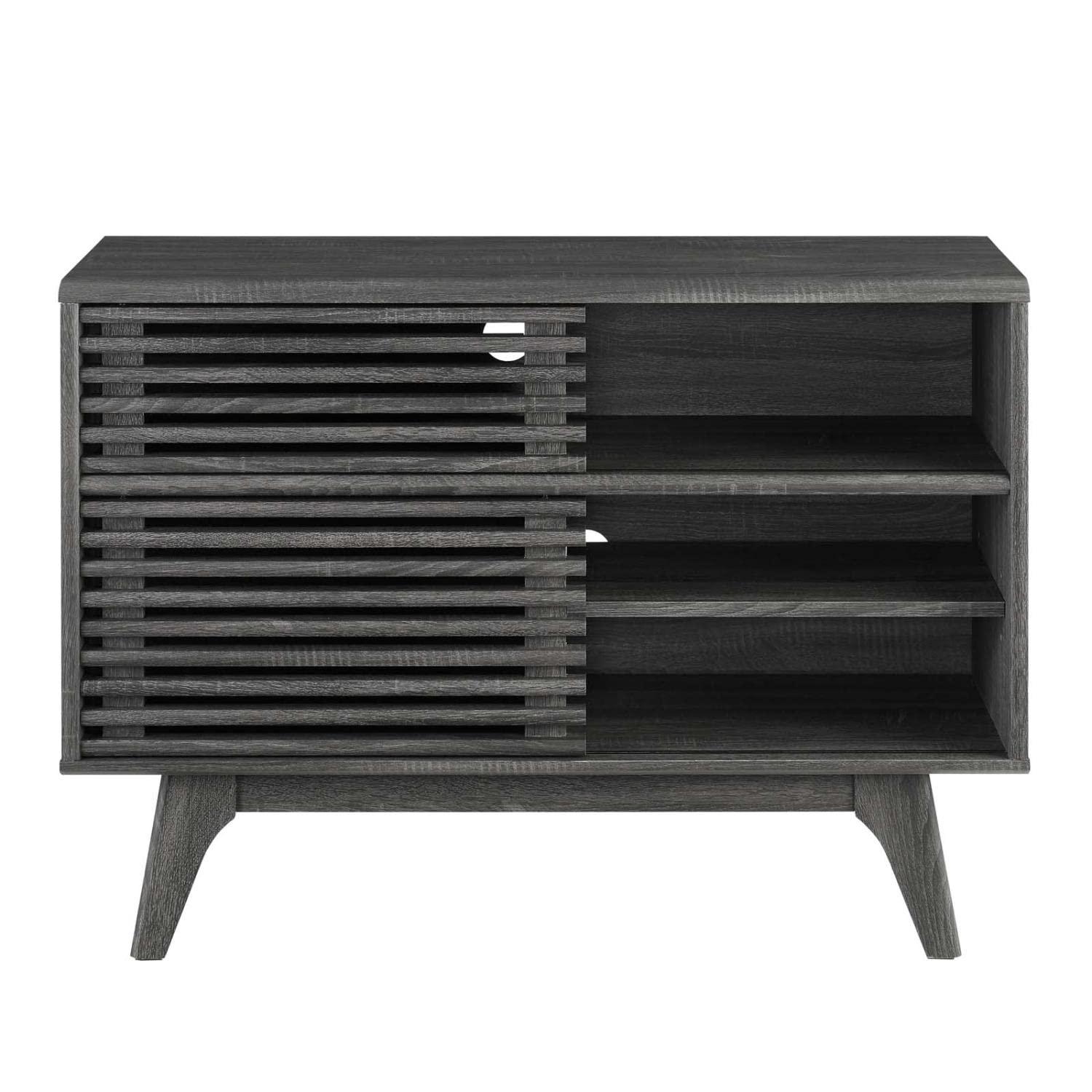 Render Display TV Stand for TVs up to 48" Charcoal - Modway: Modern Media Storage, Slatted Door, Cable Management
