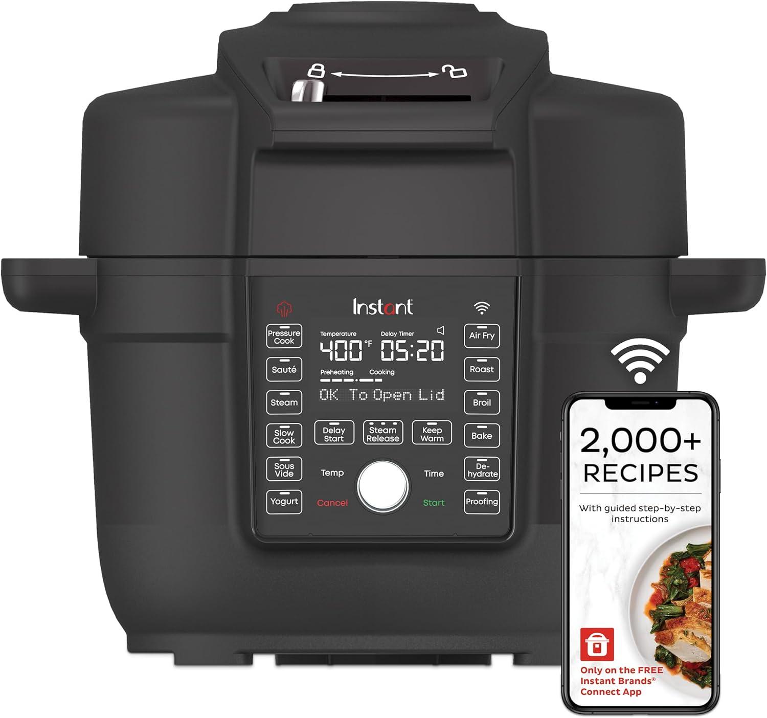 Black Stainless Steel 6.5 Qt Electric Pressure Cooker with Air Fryer