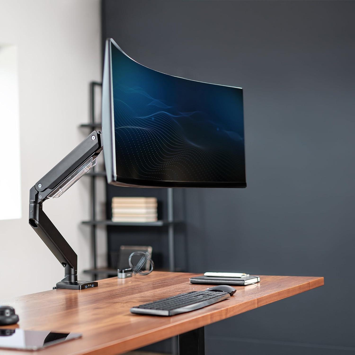 VIVO Single Pneumatic Monitor Desk Mount with USB, Fits Ultrawides up to 49"