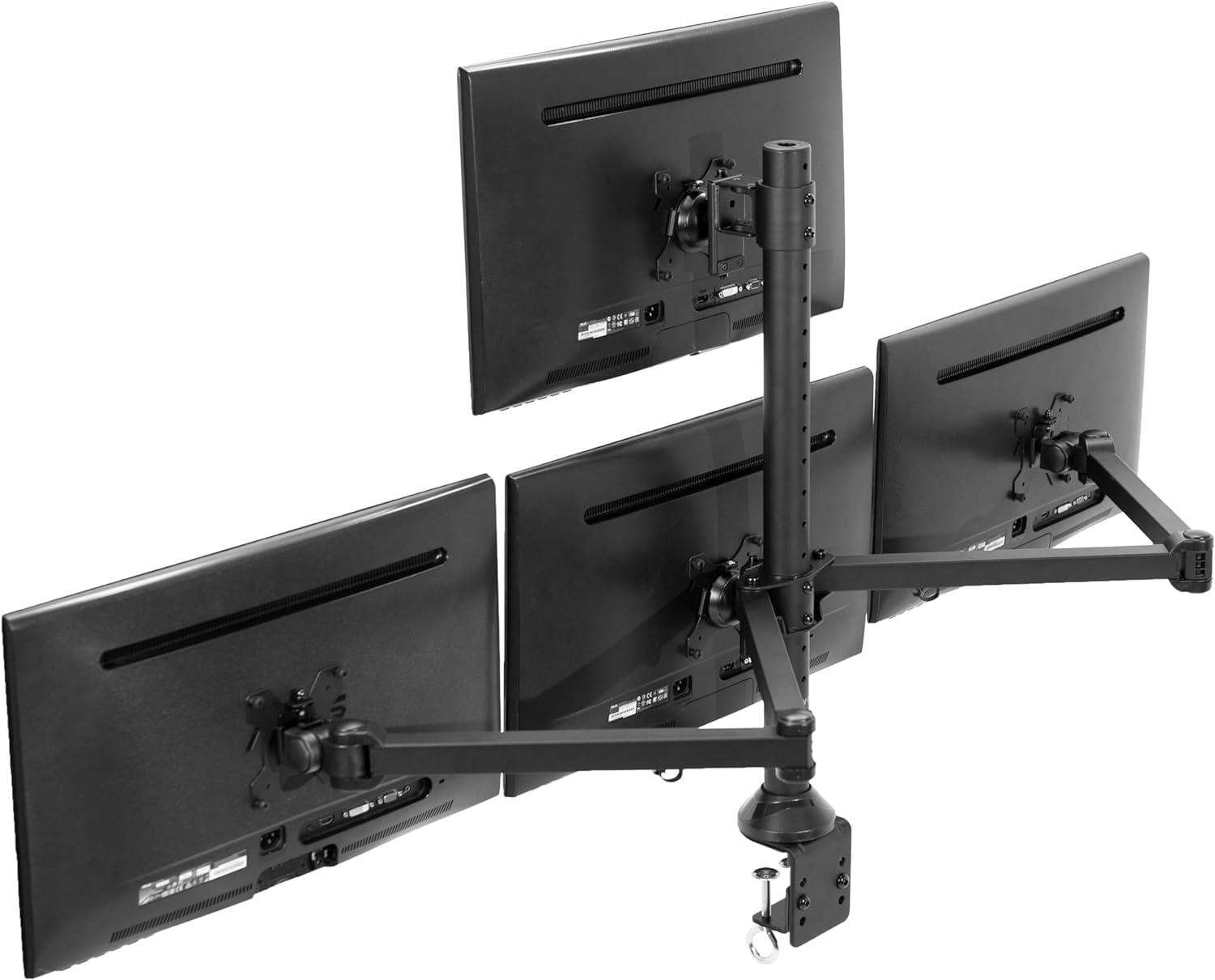 Black Steel Quad Monitor Adjustable Desk Mount for 32" Screens