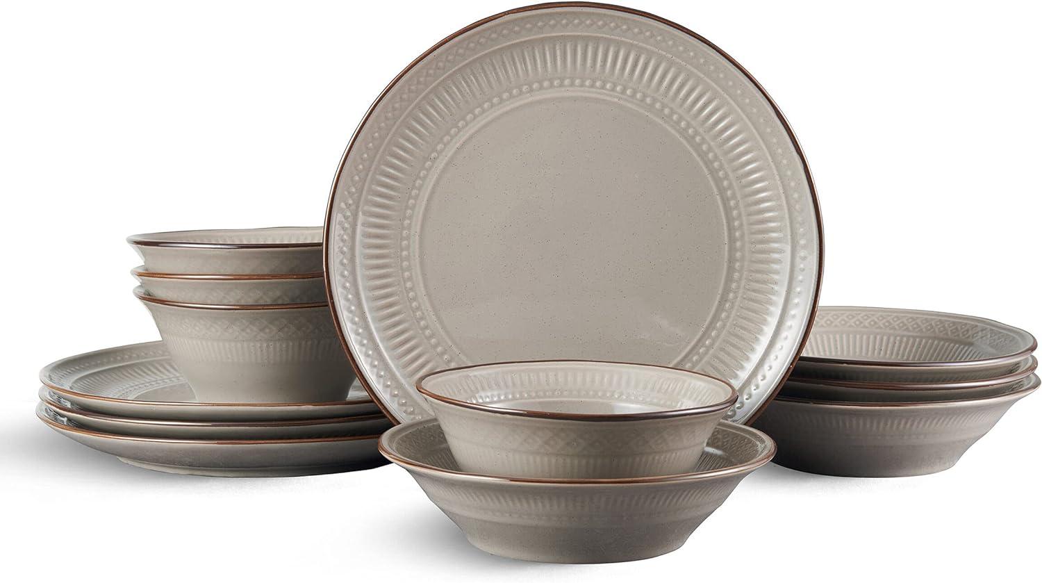 Easton Taupe Ceramic 12 Piece Dinnerware Set, Service for 4