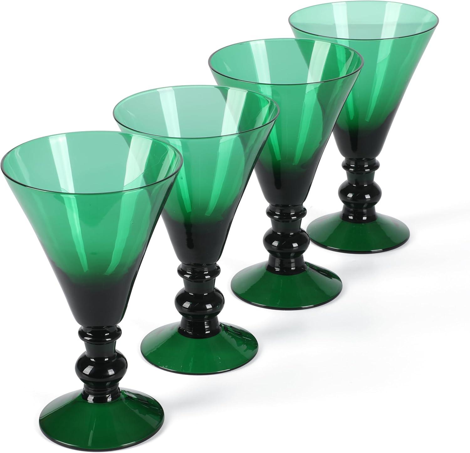 Martha Stewart Crispa 4 Piece 10 Ounce Goblet Martini Handmade Glassware - Jade Green