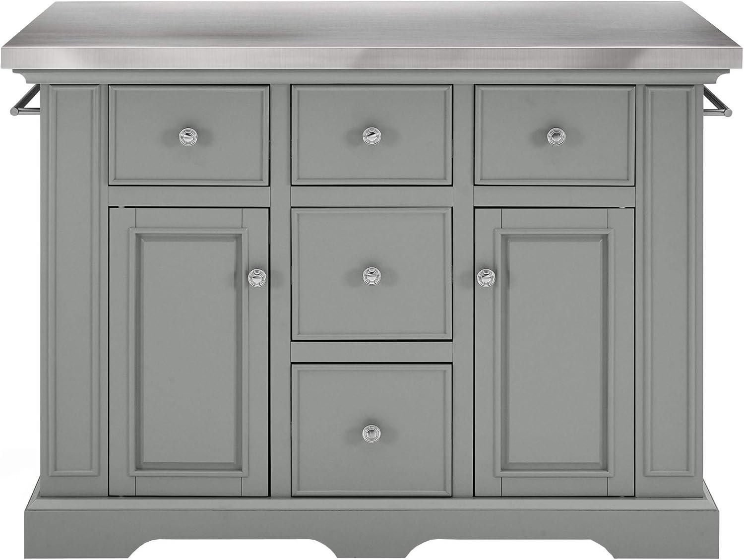 Julia Gray Stainless Steel Top Kitchen Island with Storage