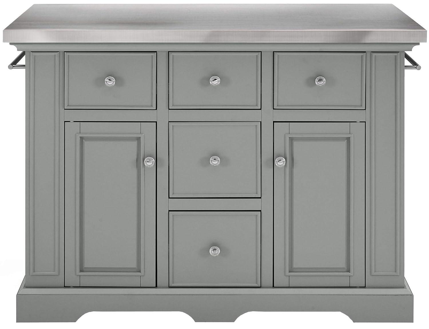 Julia Stainless Steel Top Kitchen Island Gray - Crosley: Towel Bar, Spice Rack, 5 Drawers, 2 Cabinets