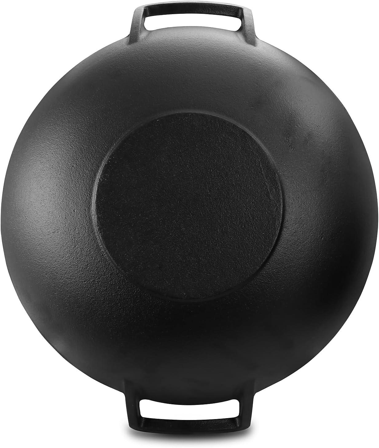 MegaChef 14 Inch Heavy Duty Cast Iron Wok with Wood Lid