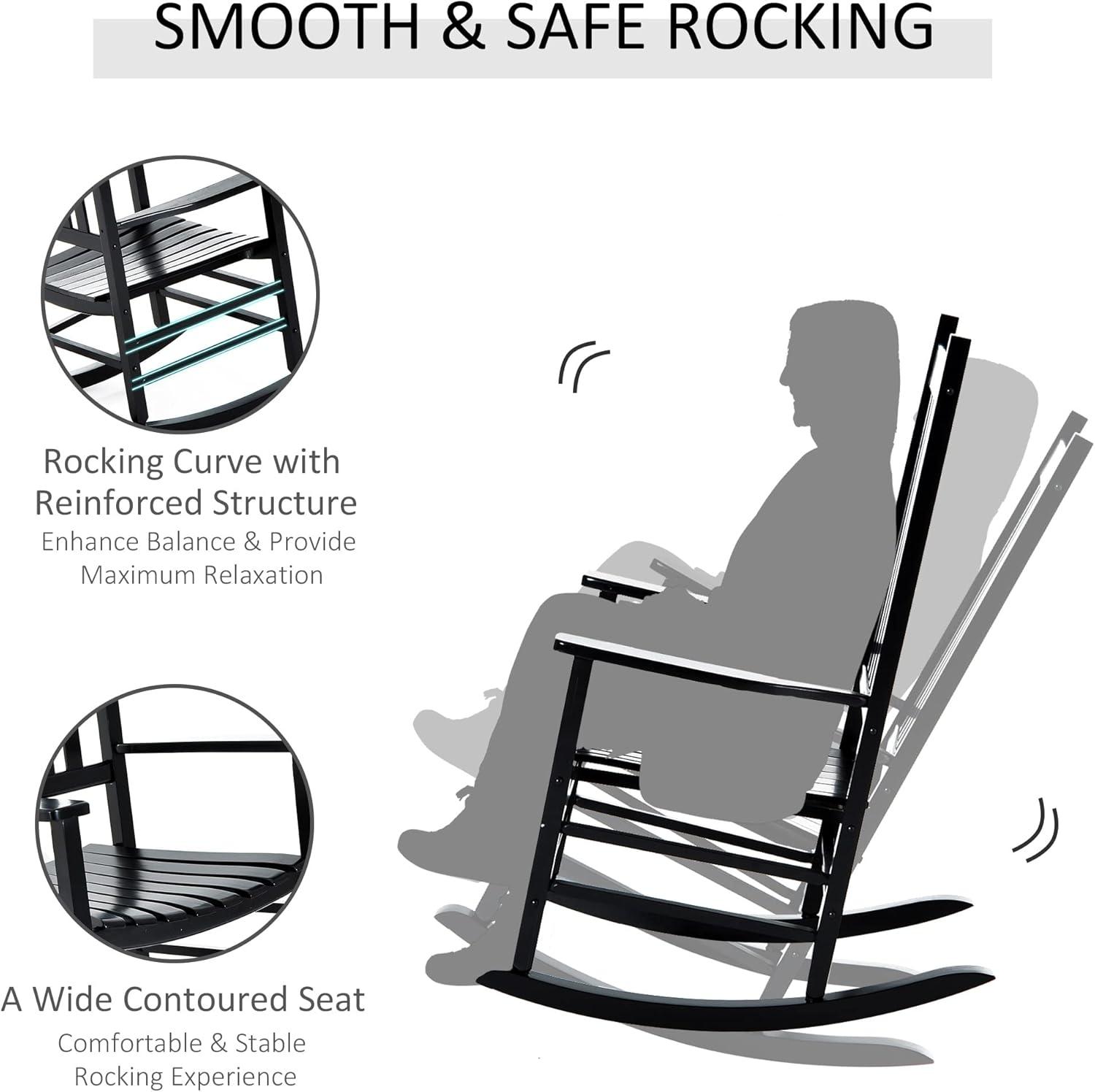 Outsunny Outdoor Rocking Chair, Wooden Rustic High Back All Weather Rocker, Slatted for Indoor, Backyard & Patio, Natural