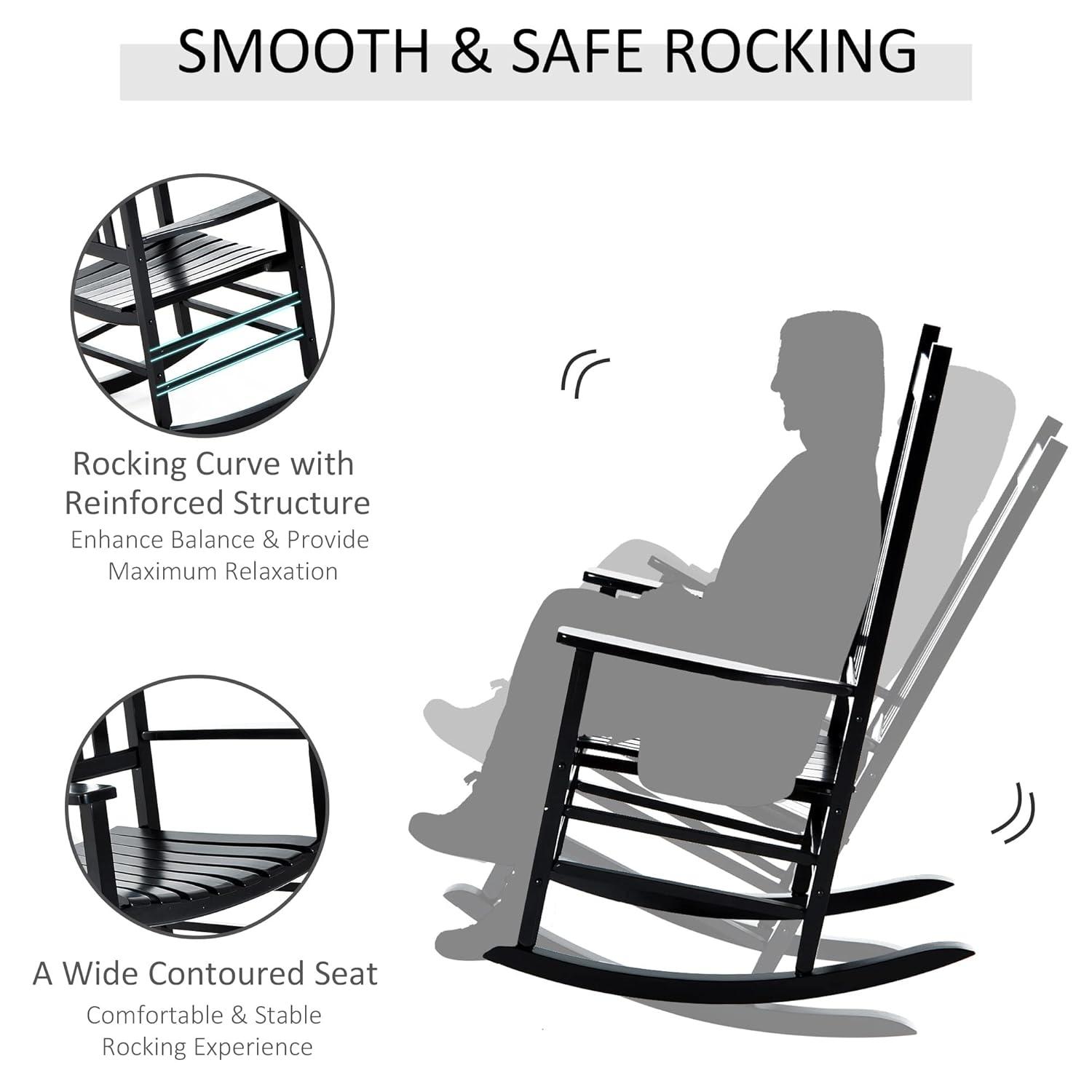 Outsunny Outdoor Rocking Chair, Wooden Rustic High Back All Weather Rocker, Slatted for Indoor, Backyard & Patio, Natural