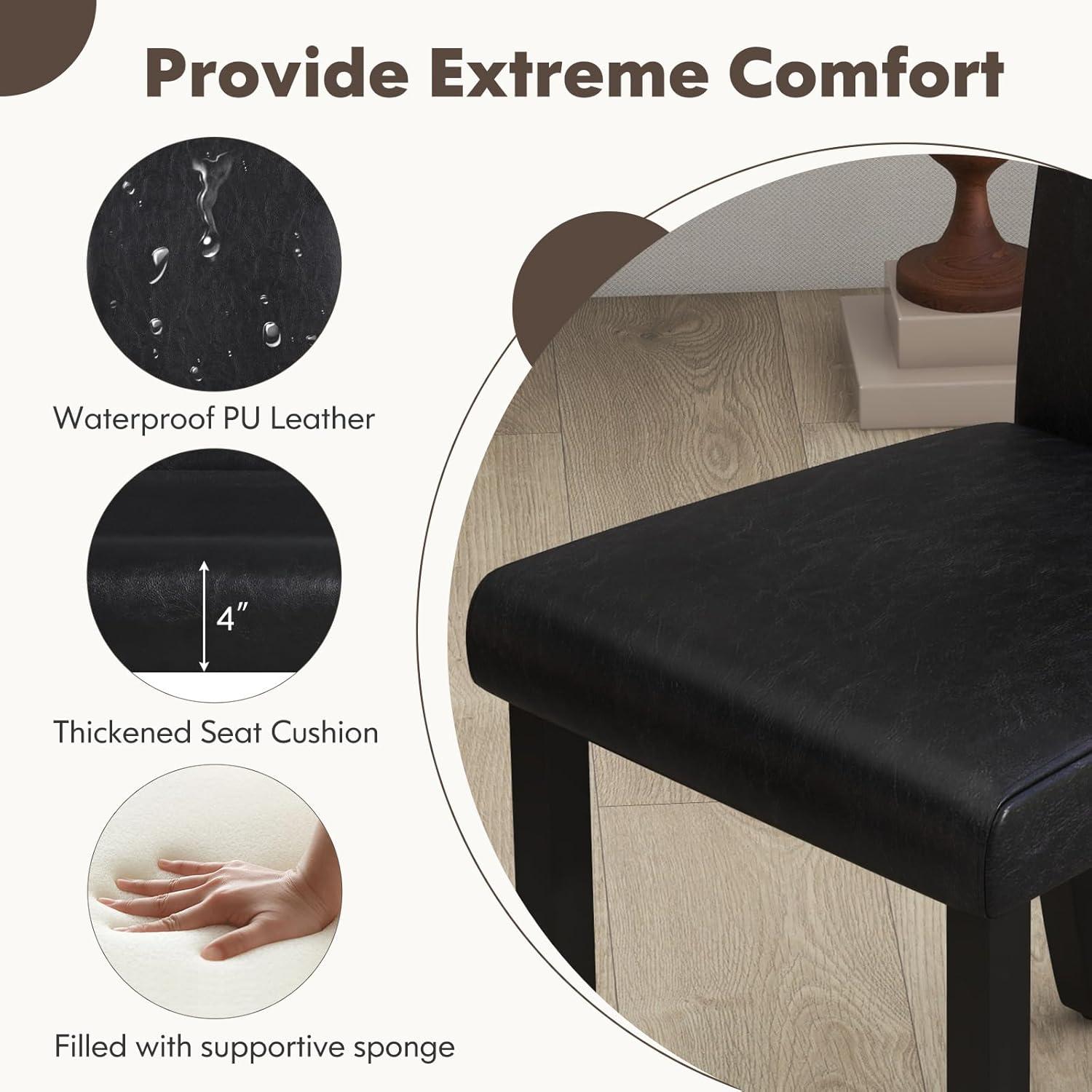 Tangkula Dining Chair Set of 4 w/ Acacia Wood Frame & Rubber Wood Legs Padded Backrest Black