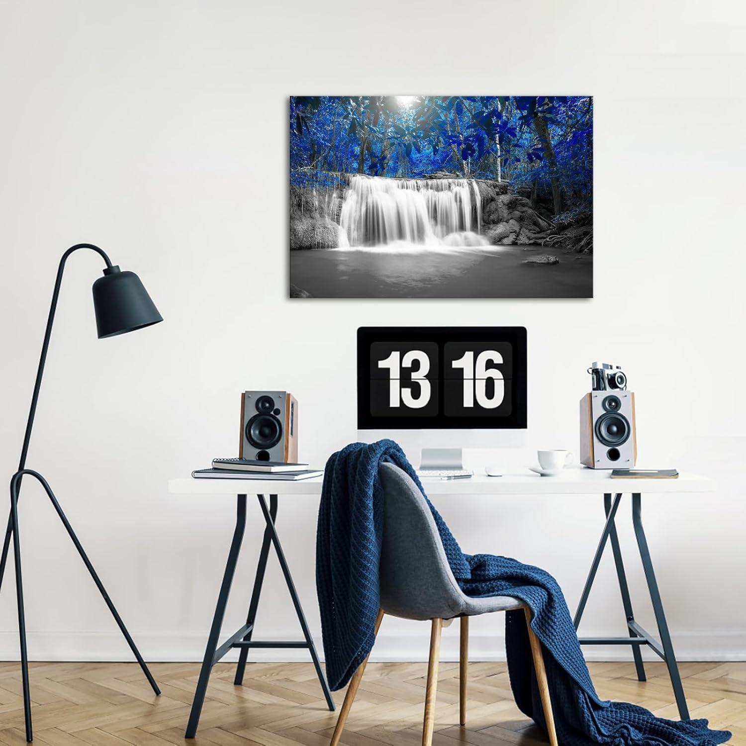 Blue and Black Waterfall Landscape Canvas Print for Kids 24x36