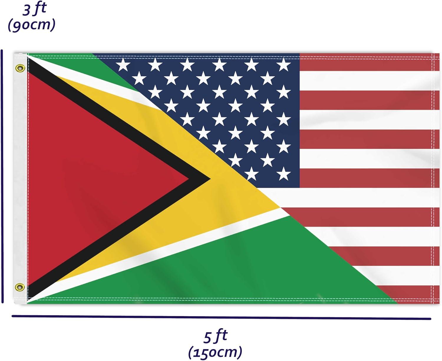 3x5 FT USA Guyana Friendship Flag with Brass Grommets