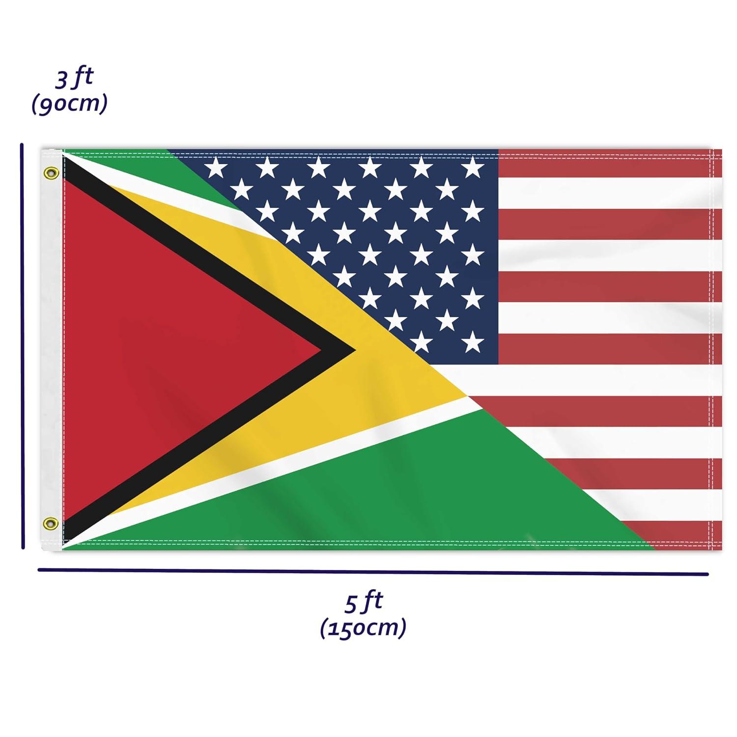 3×5 FT Guyana USA Flag, Large 150D America Guyanese Outdoor Banner,Double Side Printing Decor For Patio Garden With Brass Gromment