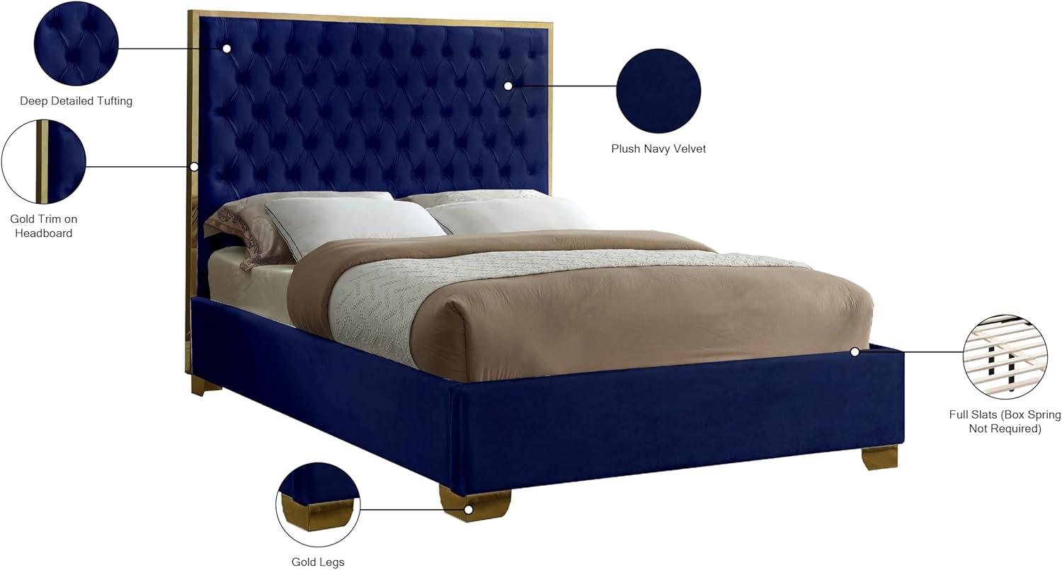 Meridian Furniture Lana Solid Wood and Velvet Twin Bed in Navy