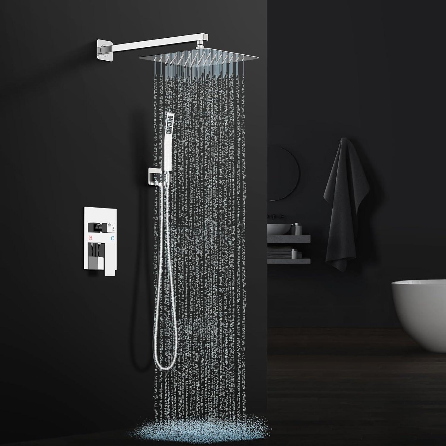 10-Inch Polished Chrome Square Rain Shower System with Handheld