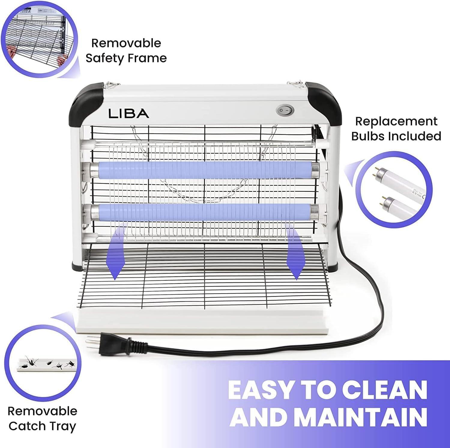 LiBa Electric Bug Zapper (2-Pack) Indoor Insect Killer - (4) Extra Replacement Bulbs - Fly, Mosquito Killer and Repellent - Lightweight, Powerful 2800V Grid, Easy-to-Clean, Removable Washable Tray.