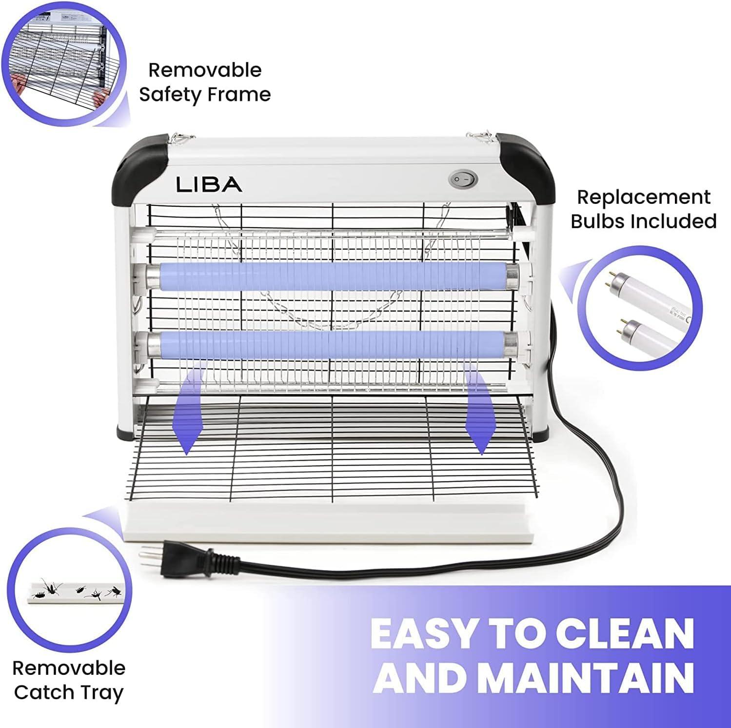 LiBa Electric Bug Zapper (2-Pack) Indoor Insect Killer - (4) Extra Replacement Bulbs - Fly, Mosquito Killer and Repellent - Lightweight, Powerful 2800V Grid, Easy-to-Clean, Removable Washable Tray.