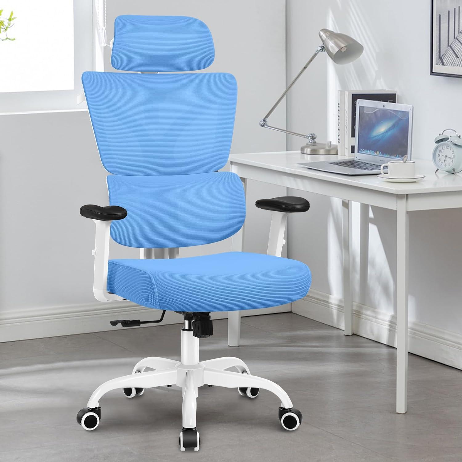 Sky Blue Ergonomic High Back Mesh Office Chair with Adjustable Armrests