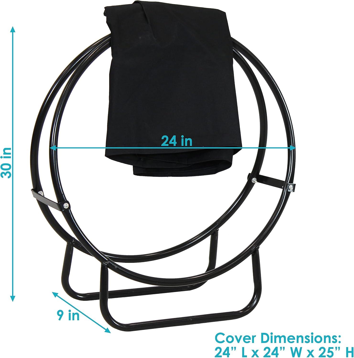 Sunnydaze Outdoor Heavy-Duty Steel Firewood Log Hoop Storage Rack with Weather-Resistant PVC Log Hoop Cover - 24" - Black