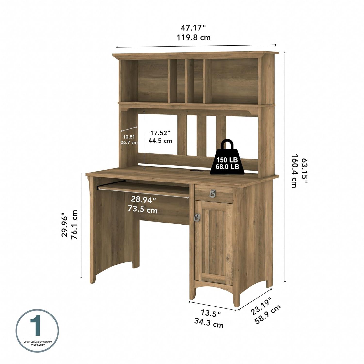 Bush Furniture Salinas Mission 48" Computer Desk and Hutch, Reclaimed Pine