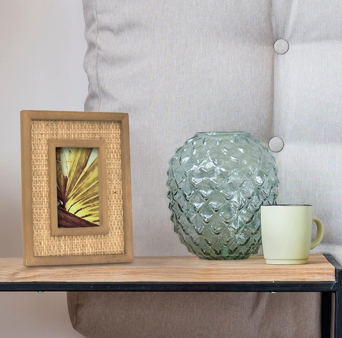 Rattan and Wood Picture Frame for 5x7 Inch Photos | Coastal or Boho Picture Frame | Tabletop Stand and Wall Mount | Single Display or Gallery Wall