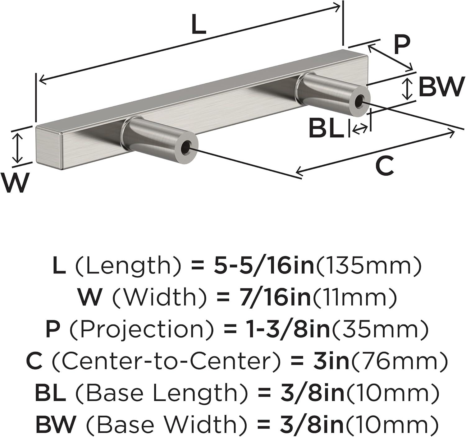 Satin Nickel 3" Square Bar Cabinet Pulls, 10 Pack