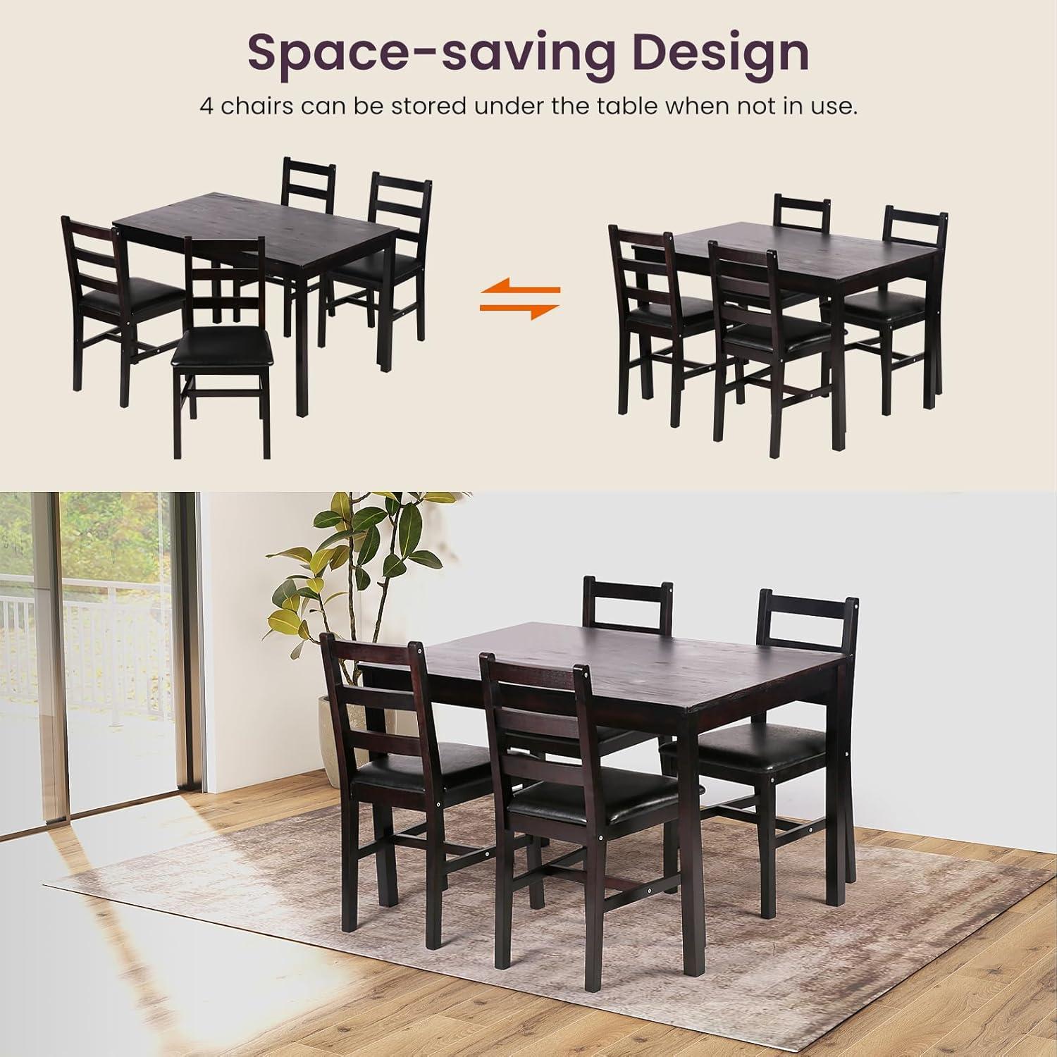Verabella 5 Piece Dining Table Set Kitchen Table and Chairs for Modern Wooden Rectangular Dining Room Table with 4 Chairs for Kitchen, Restaurant, Small Space, Dark Brown