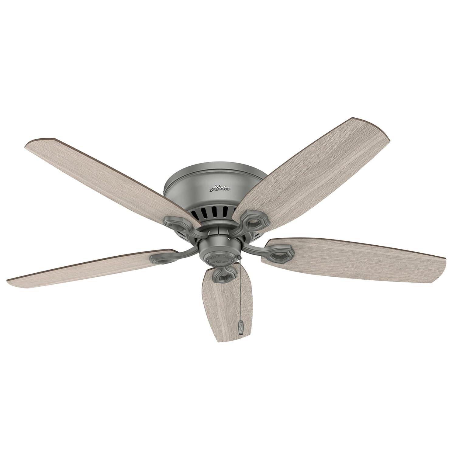 Builder Low Profile 52" 5 - Blade Flush Mount Ceiling Fan with Lights and Pull Chains