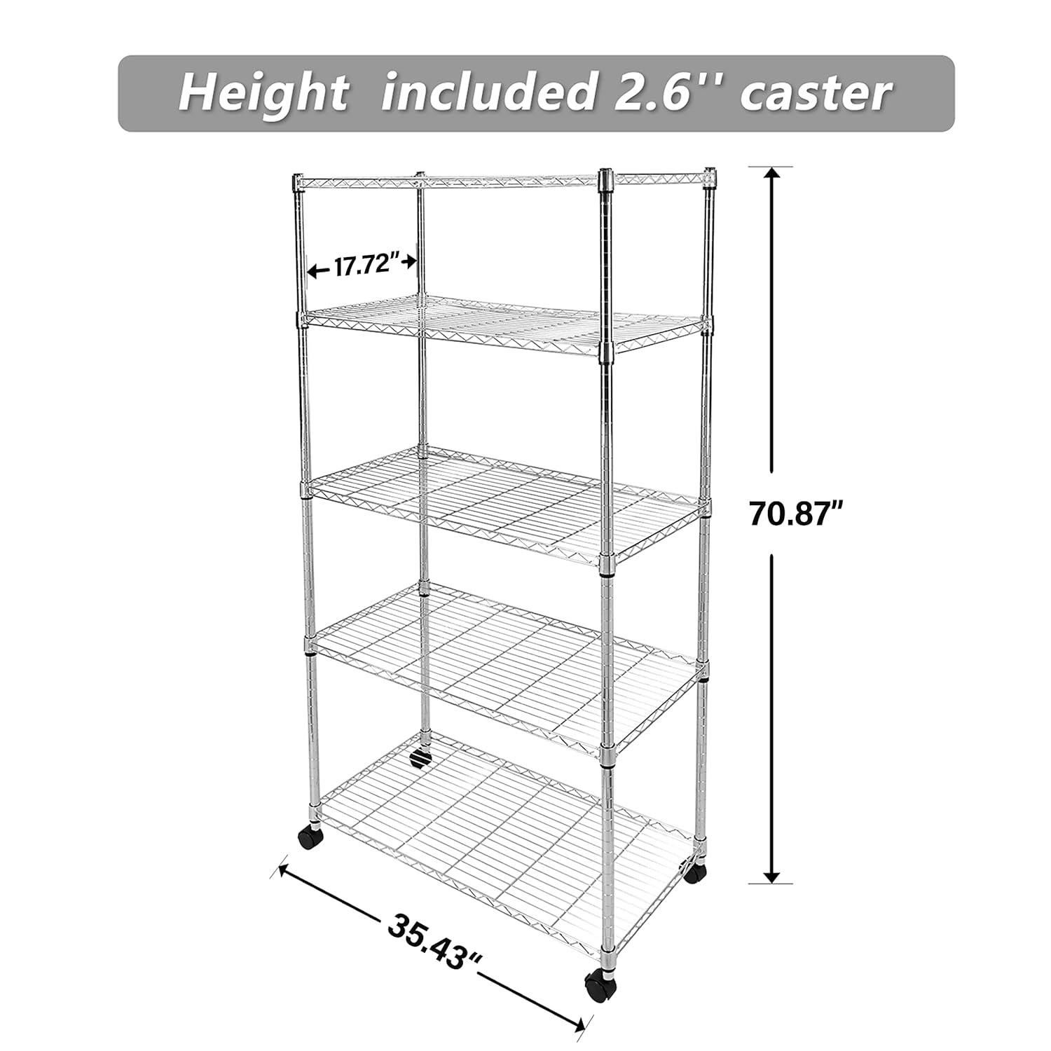 YSSOA 5-Tier Heavy Duty Storage Shelves, 1750 Lbs Loading Capacity, 35.43" W x 17.72" D x 70.87" H Adjustable Shelving Unit with Wheels, Chrome