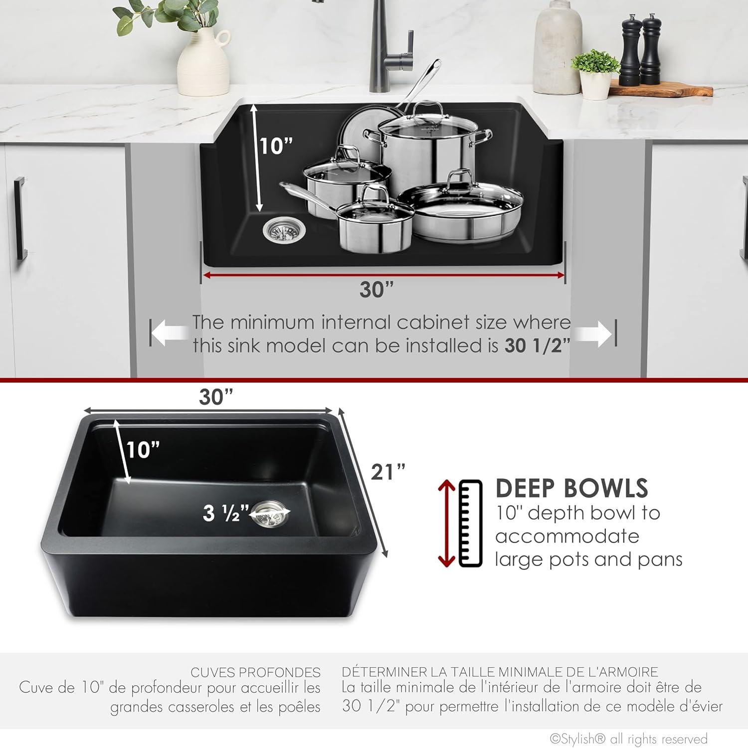 Pietra STYLISH 30 inch Undermount Workstation Single Bowl Composite Granite Apron Kitchen Sink