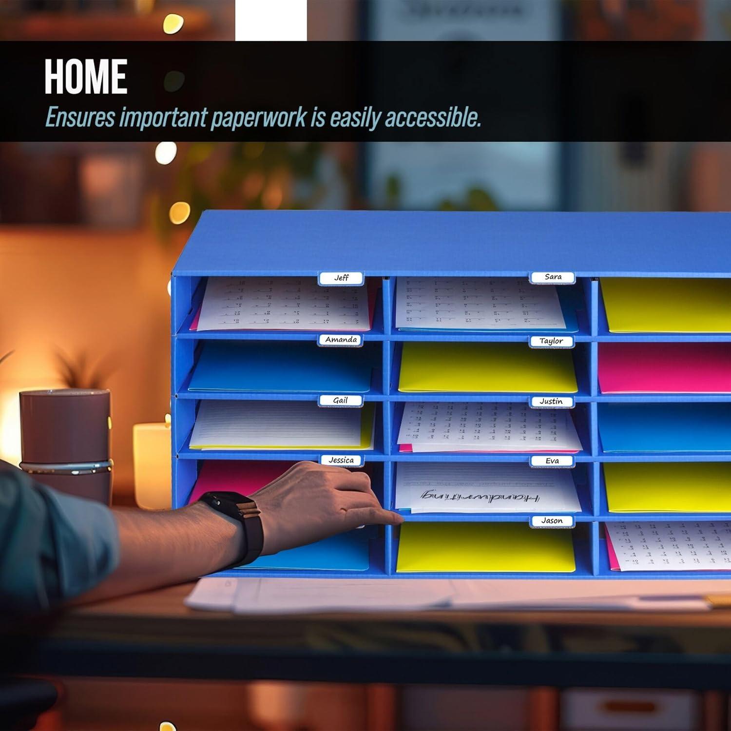 AdirOffice Cardboard Classroom Mailbox, and Office Mail Organizer with Name Slots, (15 Slot, Blue)