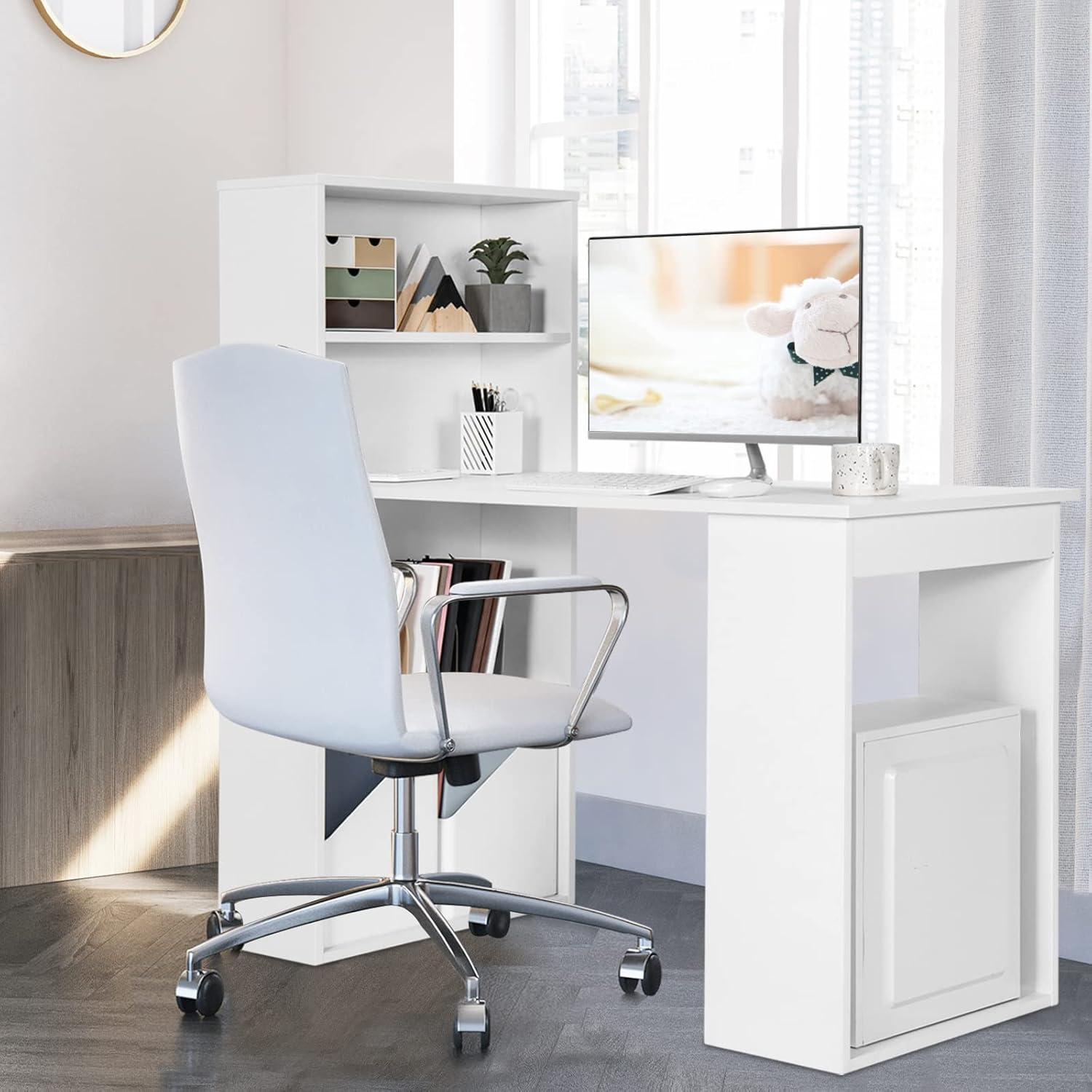 Costway Computer Desk Writing  Workstation Office w/6-Tier Storage Shelves White