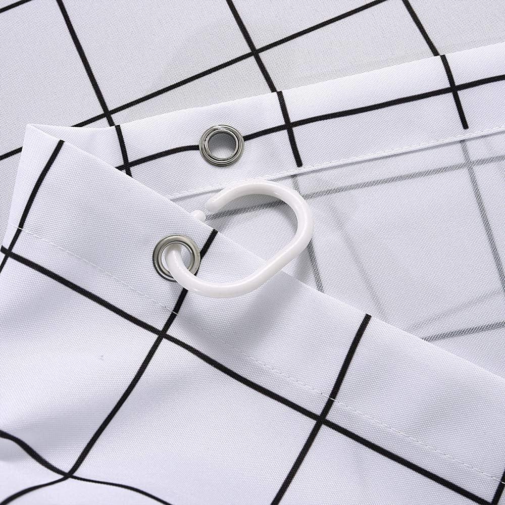 Fabric Shower Curtain, White and Black Geometric Resistant Waterproof 72 x 72 inches Long Bathroom Shower Curtain Set (Simple Geometric)