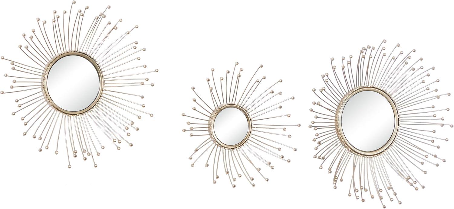 Glamorous Gold Starburst Round Wall Mirror Set of 3