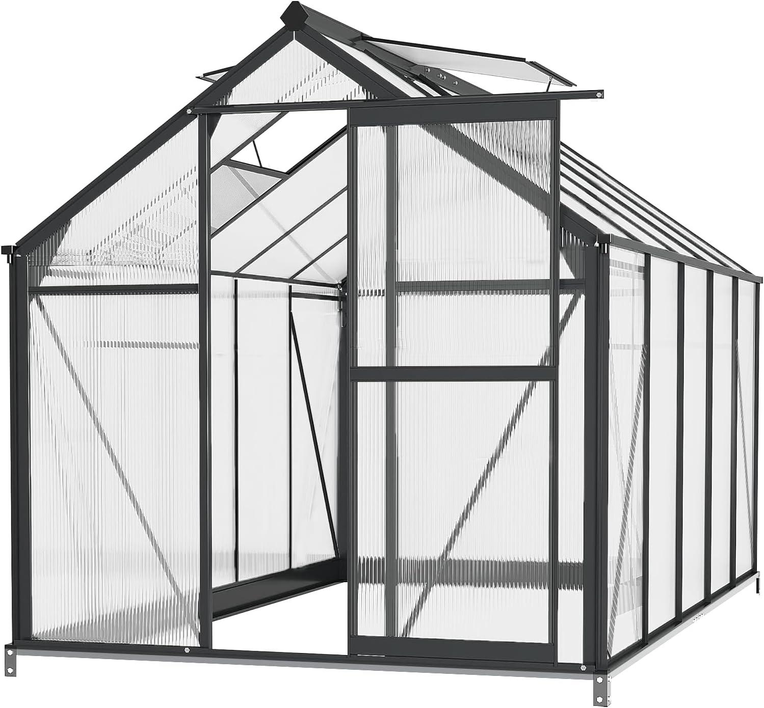 6x10 FT Polycarbonate and Aluminum Sliding Door Greenhouse