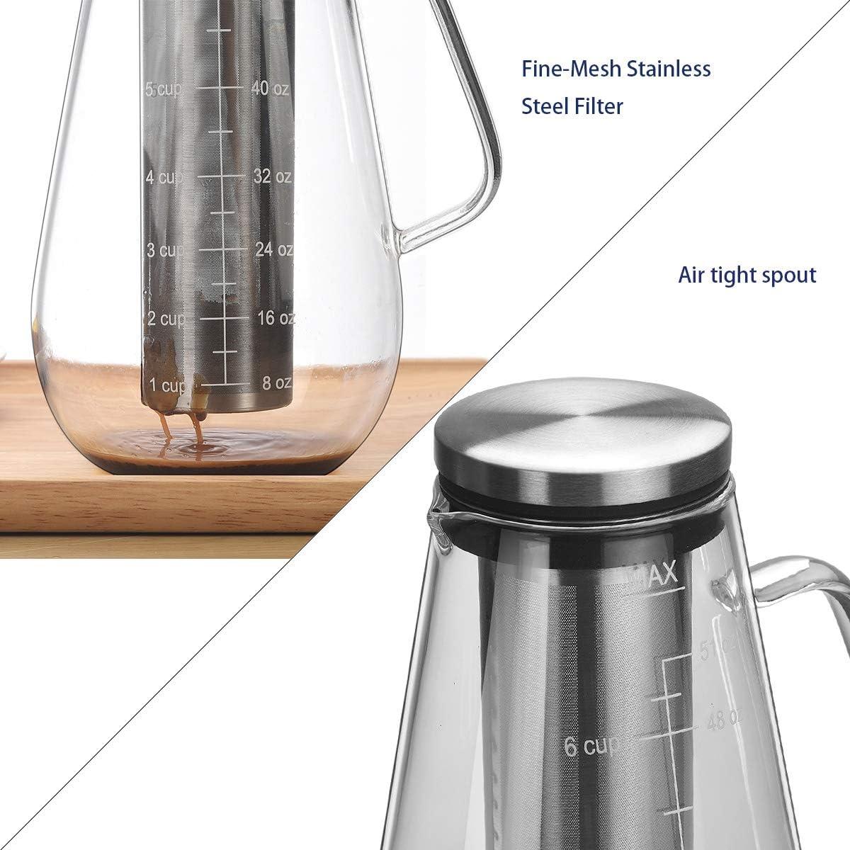 51oz High Borosilicate Glass Cold Brew Coffee Maker with Airtight Lid