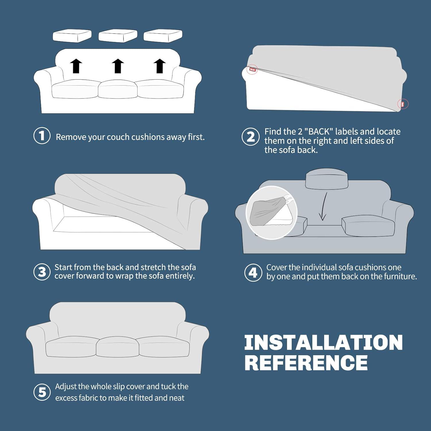 JIVINER 2 Pieces Armchair Covers for Living Room Stretch Chair Slipcovers with 1 Seat Cushion Covers Thick Fitted Couch Cover for Pet Dogs Furniture Protector (Chair, Light Blue)