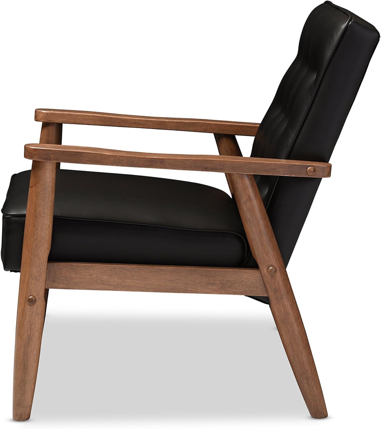 Sorrento Mid - Century Retro Modern Faux Leather Upholstered Wooden Lounge Chair - Black - Baxton Studio: Danish Design, Rubberwood Frame