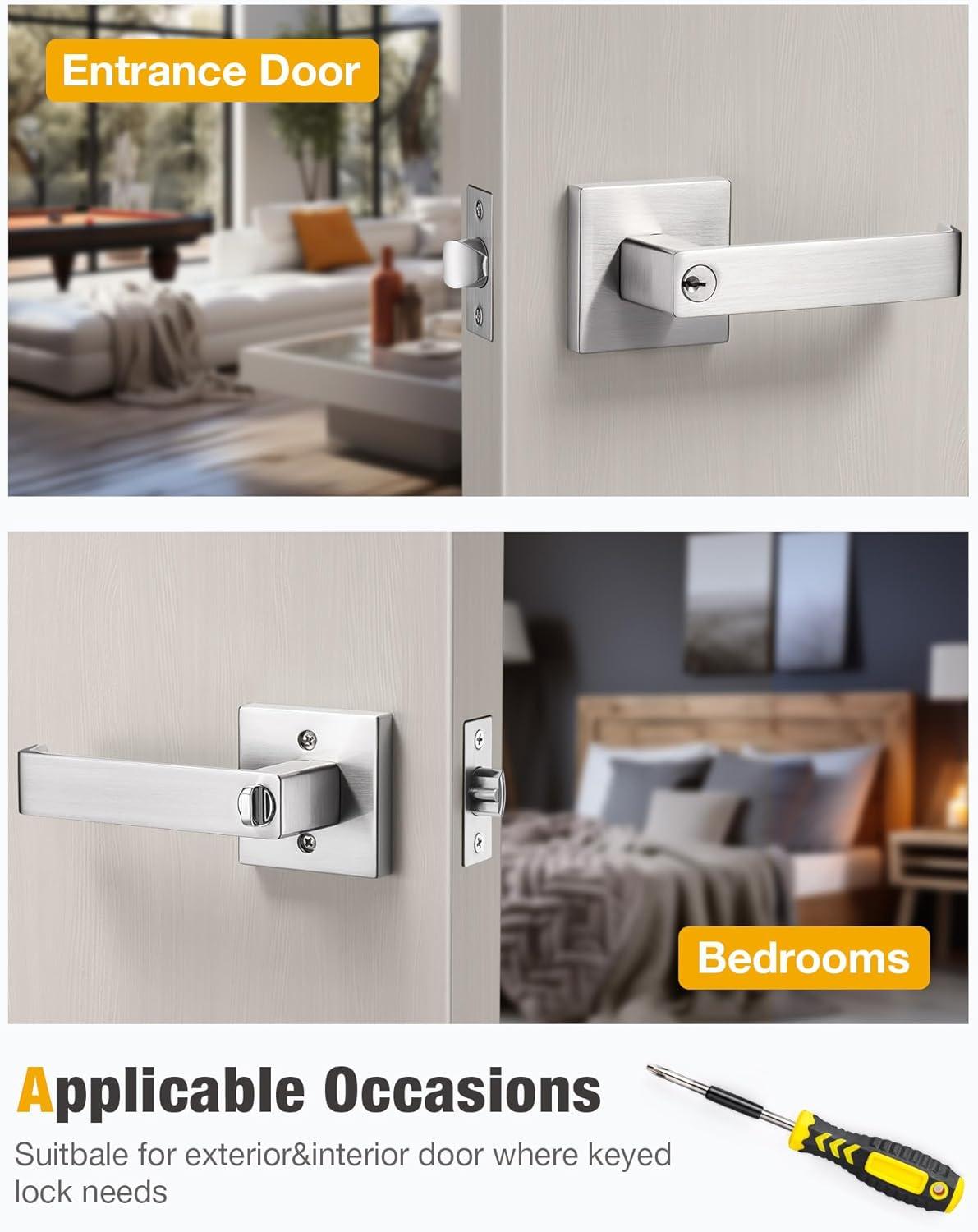 Front Door Handle and Deadbolt Set, Matte Black Exterior Door Lock Set with Deadbolt, Front Door Handles and Locks (2 Pack)