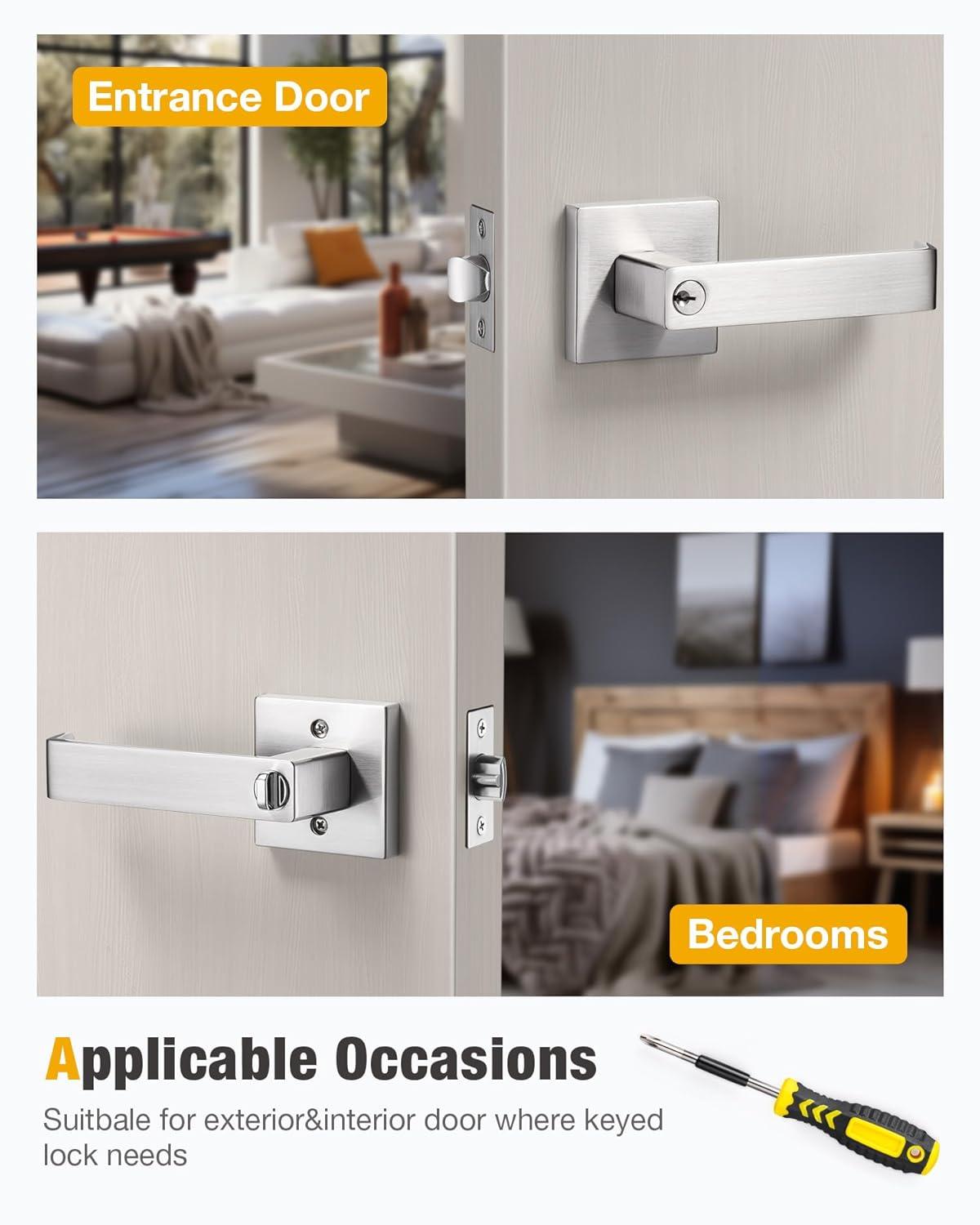 Front Door Handle and Deadbolt Set, Matte Black Exterior Door Lock Set with Deadbolt, Front Door Handles and Locks (2 Pack)