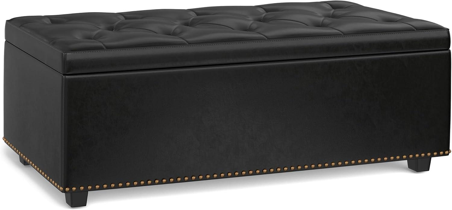 Simpli Home Hamilton 44"W Upholstered Lift-Top Storage Ottoman with Nailhead Trim and Tufted Detailing
