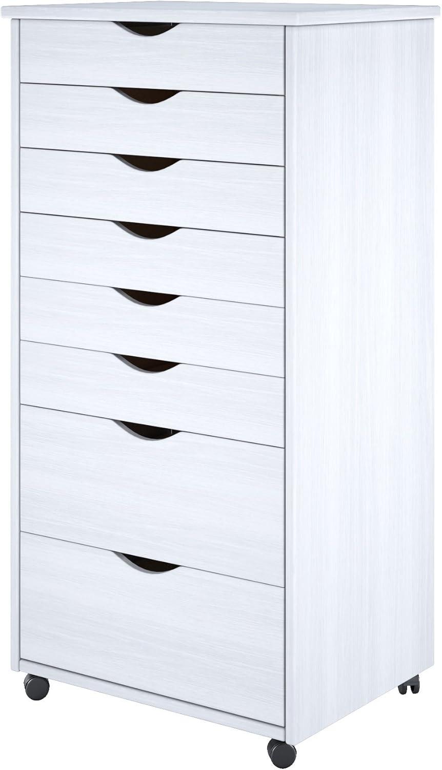 Adeptus Solid Wood   6+2 Drawer Wide Roll Cart - White