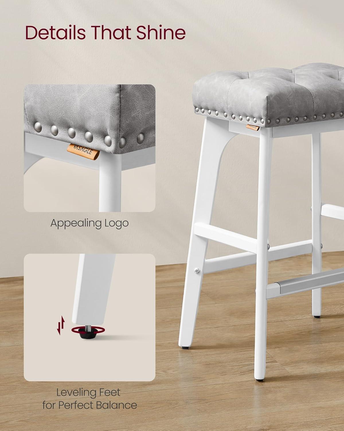 Killeryuki Bar Stools Set of 2, Counter Height Bar Stools, 26-Inch Kitchen Counter Stools with Wooden Legs, PU Leather Barstools Upholstered Stools for Kitchen Island Dining Room, Gray ULBC085G01