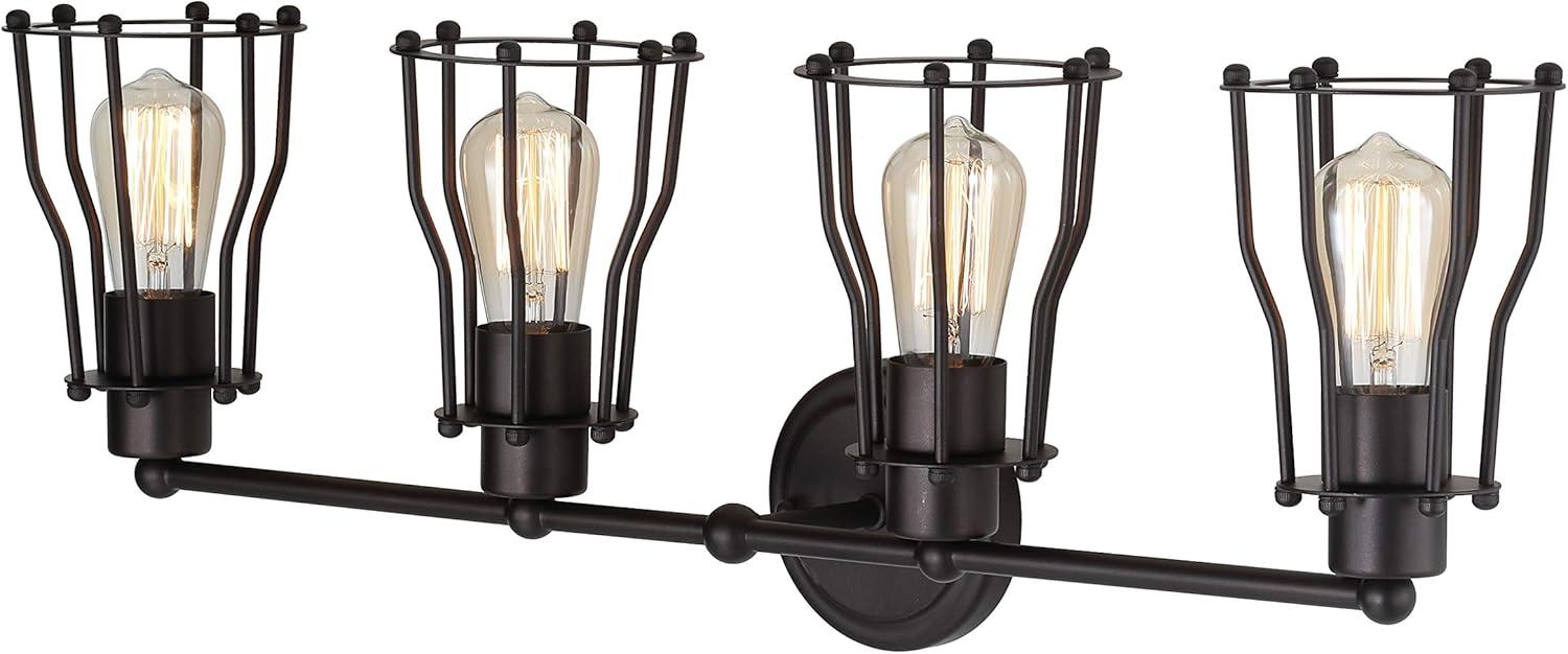 Florence 29.5" Oil-Rubbed Bronze Industrial Vanity Light with Clear Metal Shade