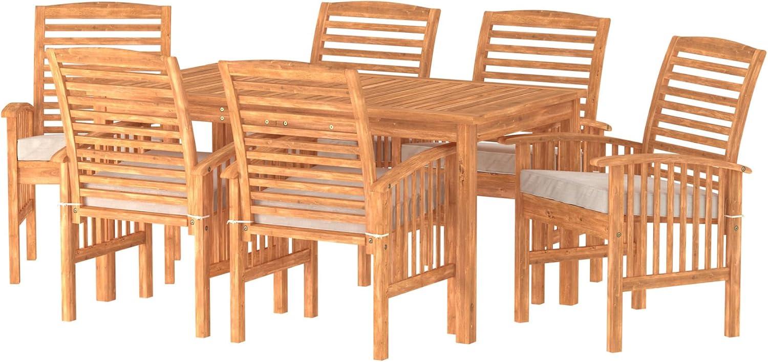 Outdoor Classic Traditional Modern Contemporary Acacia Wood Simple Patio 7-Piece Dining Set - Brown
