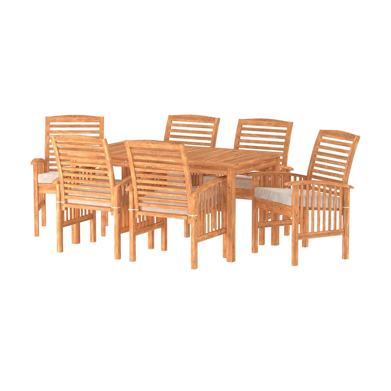 Outdoor Classic Traditional Modern Contemporary Acacia Wood Simple Patio 7-Piece Dining Set - Brown