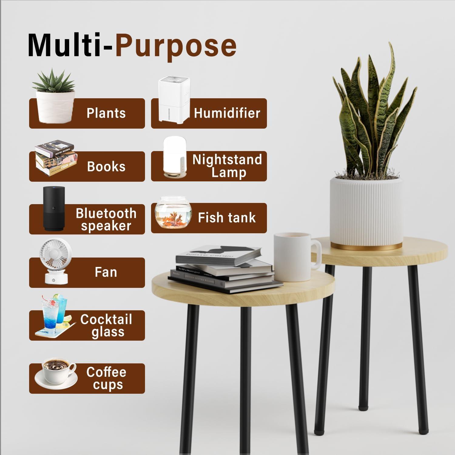 Plant Stand Indoor 2 Pack: Corner Wood 14 Inch Plant Stand Mid Century Modern Decor - Small Round Plant Table for Indoor Plants - Outdoor Plant Holder for Patio Living Room Bathroom Office (Burlywood)