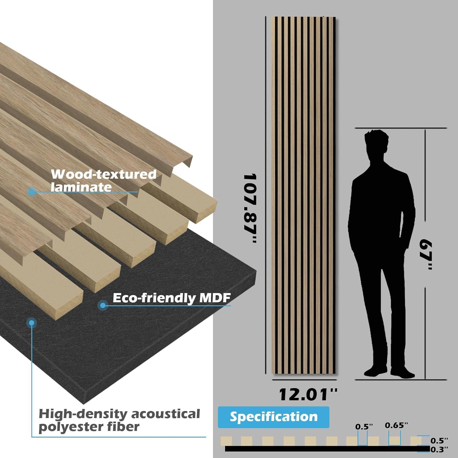 Art3d 2-Pack 108" x 12" Acoustic Wood Panels for Wall, Soundproof Wood Slat Panel for Wall and Ceiling, 3D Fluted Sound Absorbing Paneling for Interior Wall Decor, Living Room, Bedroom - Peach